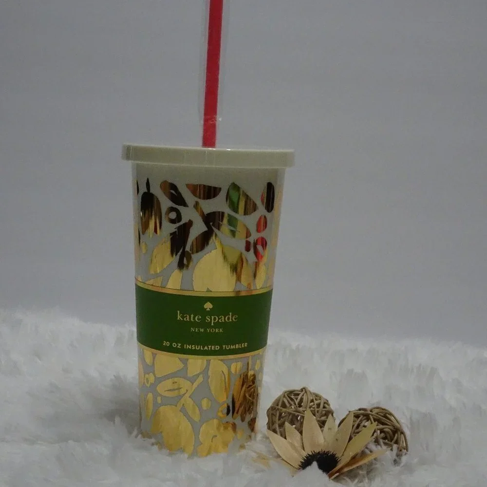 Kate Spade GOLDEN FLORAL Tumbler With Lid Acrylic Preppy Floral Stylish